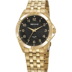 Relógio analógico feminino Seculus 20950 Preto e dourado
