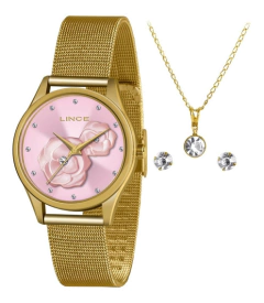 Relógio feminino analógico Lince LRGJ144L Rosa e dourado