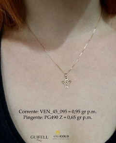 Colar corrente veneziana + pingente anjinho ouro 18 k - comprar online