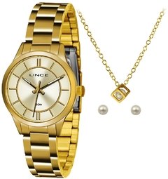 Relógio Lince feminino LRGH072L KU33 dourado kit de acessórios
