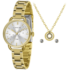 Relógio analógico feminino Lince LRGH157L KZ65 Dourado com strass kit