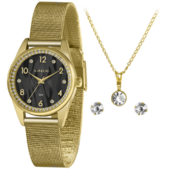 Relógio analógico feminino Lince LRGJ137L KZ48 Dourado e preto Kit