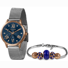 Relógio analógico feminino Lince LRT4651L D3SX Kit acessório azul