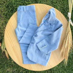 Conjunto Infantil Social Alfaiataria com Linho 2 Peças Blazer e Calça Azul Claro - HKN Camisaria - HKN Camisaria