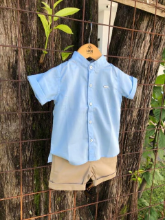 Bata Infantil Manga Curta em Algodão Premium Azul Bebê - HKN Camisaria - HKN Camisaria