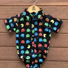 Body Social para Bebê Manga Curta Estampa Digital Pac Man em Algodão Acompanha Extensor - comprar online