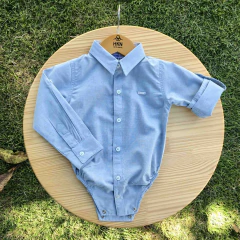 Body Social para Bebê com Linho Azul Bebê Manga Longa com Martingale Acompanha Extensor - comprar online