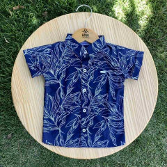Camisa Infantil Estampada Azul Marinho em Algodão Manga Curta - HKN Camisaria - HKN Camisaria