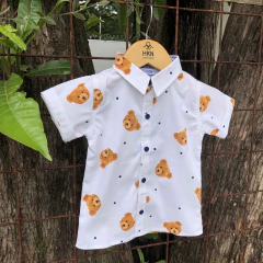 Camisa Infantil Manga Curta com Estampa Ursinho 100% Algodão - HKN Camisaria - comprar online