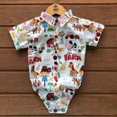 Body Social para Bebê Estampa Exclusiva Fazendinha em Algodão Premium Manga Curta Acompanha Extensor - comprar online