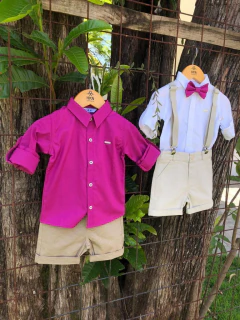 Camisa Infantil Clássica Algodão Premium Magenta Manga Longa com Martingale - HKN Camisaria - HKN Camisaria