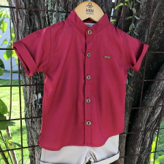 Bata Infantil Manga Curta em Viscose Vermelha - HKN Camisaria na internet