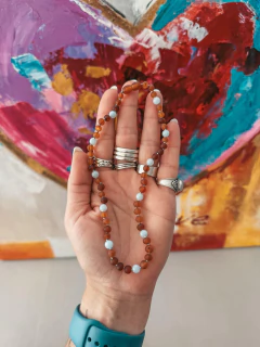 Collar Adela ~ Ámbar cognac y aguamarina - comprar online