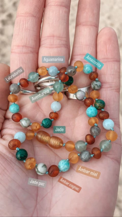 Collar Rio - Ámbar, Labradorita, Amazonita, Aventurina, Aguamarina, Jade y Jade Paz - Tienda Univers