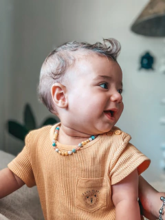 Imagen de Collar Marino - ámbar milk, howlita, amazonita, piedra del sol y aguamarina.