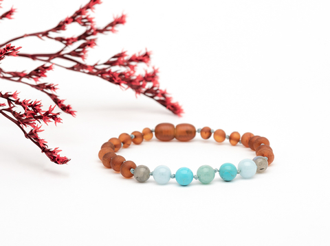 Pulsera Margarita ~ Ámbar, aguamarina, amazonita, labradorita y turquesa