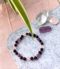 Pulsera Vera ~ Ámbar Cherry, Amatista Y Cuarzo Rosa - Tienda Univers