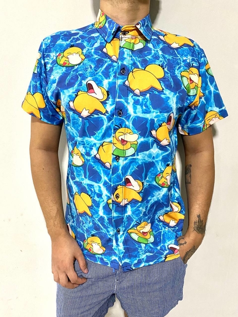 Camisa de botão pokemon psyduck on pool