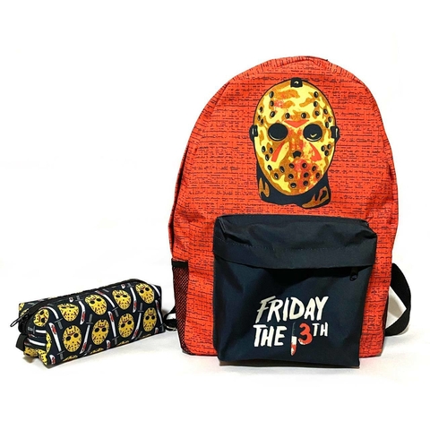 Kit mochila e estojo - Jason voorhees friday 13th, sexta feira 13 tamanho grande padrão escolar e viagem