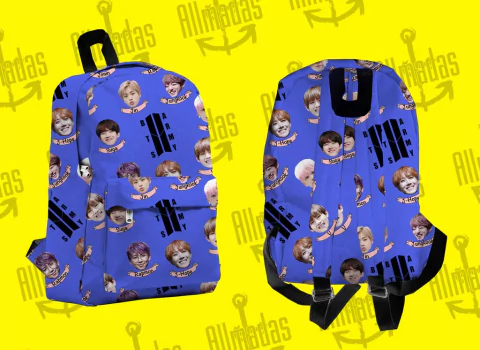 Mochila - BTS Heads on Army blue edition
