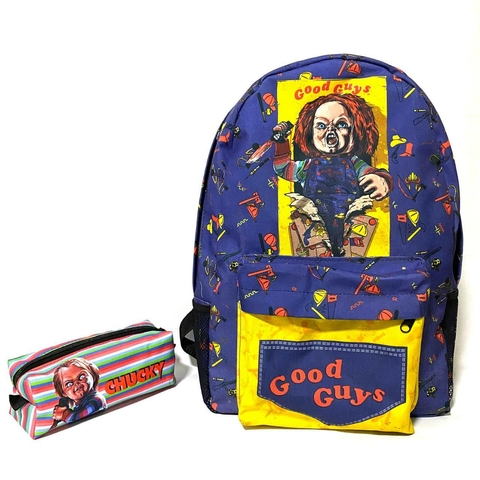 Kit mochila e estojo - Chucky doll box cartoon versão tamanho grande padrão escolar e viagem
