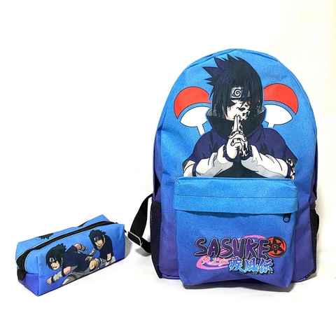 Kit mochila e estojo - Sasuke Uchiha desenho anime naruto tamanho grande padrão escolar e viagem