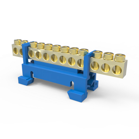 Borneira 12 Polos Com Suporte Para Trilho Din Azul Enerbras Sbtn-E12N