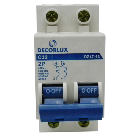 Disjuntor Termomagnético Padrão Din Bipolar 32A 415V Curva C Decorlux Dj2323