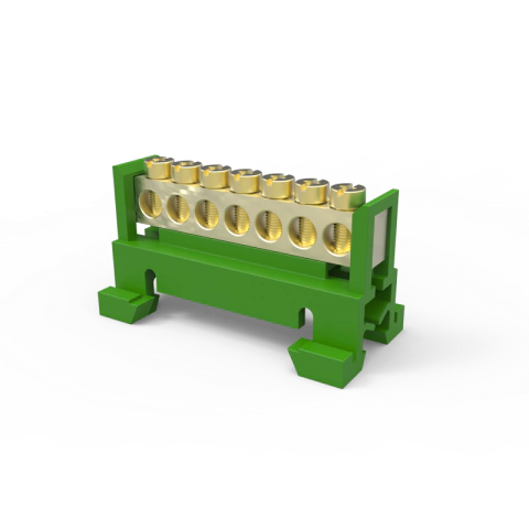 Borneira 7 Polos Com Suporte Para Trilho Din Verde Enerbras Sbtn-E7T