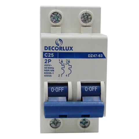 Disjuntor Termomagnético Padrão Din Bipolar 25A 415V Curva C Decorlux Dj2253