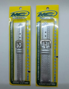Pulseira de Couro MC - Prata com Costura (10mm ao 20mm)