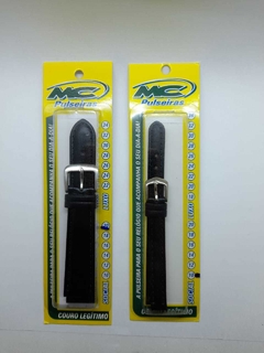 Pulseira de Couro MC - Preta com Costura (10mm ao 20mm)