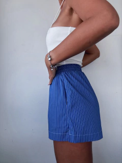 SHORT A RAYAS TIRO ALTO - AZUL - Juana Catalana