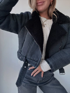 CAMPERA DENIM CON CORDERITO - NEGRO - comprar online