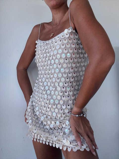 VESTIDO PARTY - BLANCO CON DORADO