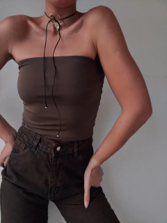 TOP STRAPLESS LYCRA FORRADO - CHOCOLATE - Juana Catalana