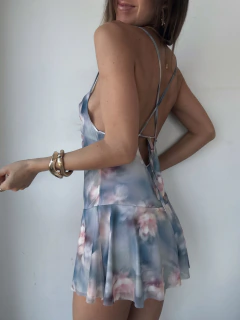 VESTIDO ESTAMPADO SIDNEY - CELESTE en internet