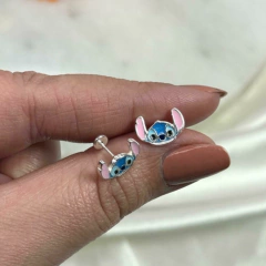Aros Abridores Stitch en Plata 925 - Modelo AABES003 - Mirame Un Instante