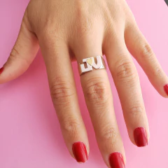 ANR3(Duble)EGT - Anillo Doble Inicial Personalizado de Plata 925 con Oro Duble Modelo R3 a Medida - Mirame Un Instante