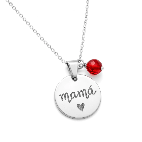 Dije redondo 20mm - Modelo Dije "Mama" + Cristal - Acero - DIA14 - comprar online
