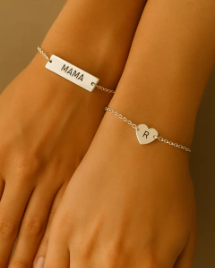 Set de 2 Pulseras Personalizadas en Plata 925 - Inicial y Palabra Significativa - Mirame Un Instante