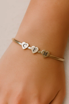 Esclava Personalizada en Plata 925 - Pinza con Corazones y Grabado Láser - Mirame Un Instante