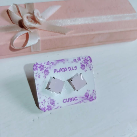 Aros Cubic Cuadrado CRISTAL de Plata 925- AC02