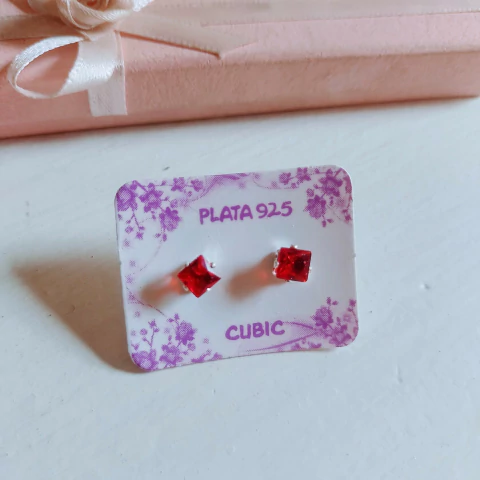 Aros Cubic Rojo de Plata 925- AC16