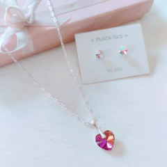 Combo Conjunto de Cadena + Dije Swarovski + Aros Swarovki Plata 925