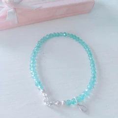 Pulsera Combinada de Cristal con Bolitas de Plata y Dije Cubic