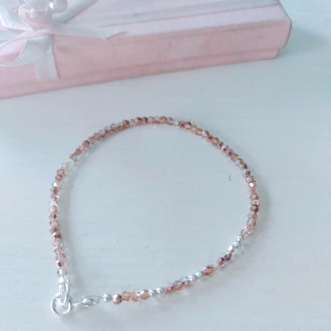 Pulsera Combinada de Cristal con detalles de bolitas de Plata