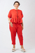 Blusa linho amarrações vermelho vulcão