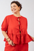 Blusa linho amarrações vermelho vulcão - comprar online