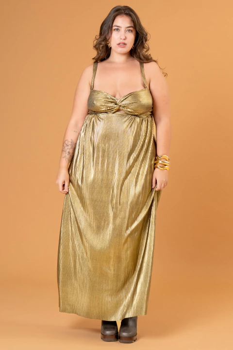 Vestido Plissado Dourado - comprar online